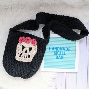 Handmade Skull and Flower Crochet Purse